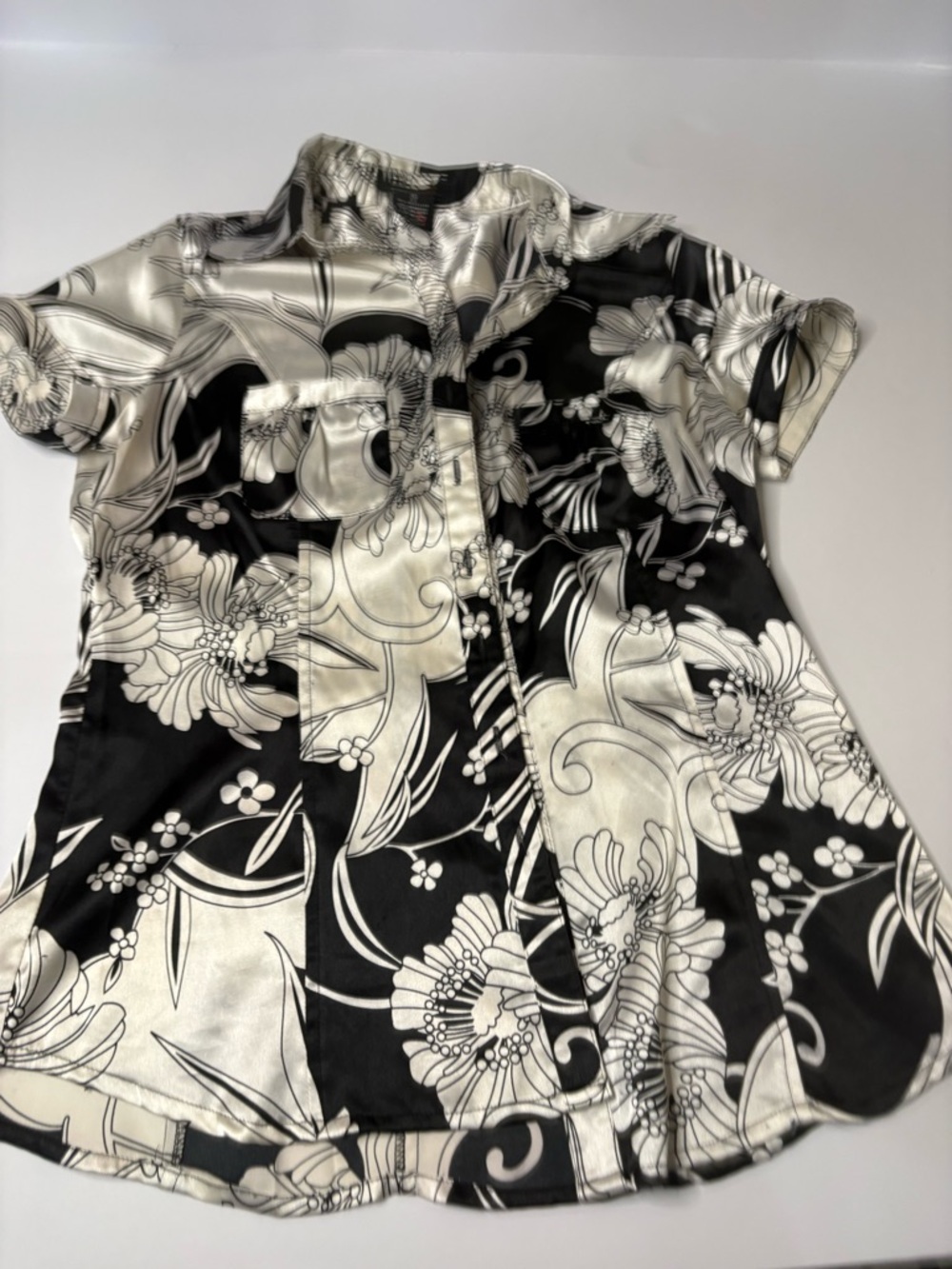 BCBGMaxAzria Black and White Floral Girls' Button-Up Blouse